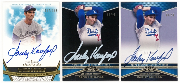 2011-12 Topps Tier One Sandy Koufax Signed and Serial Numbered Card Collection (3)